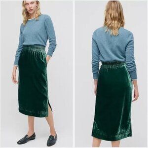 J Crew Green Velvet Midi Skirt Sz S NWOT